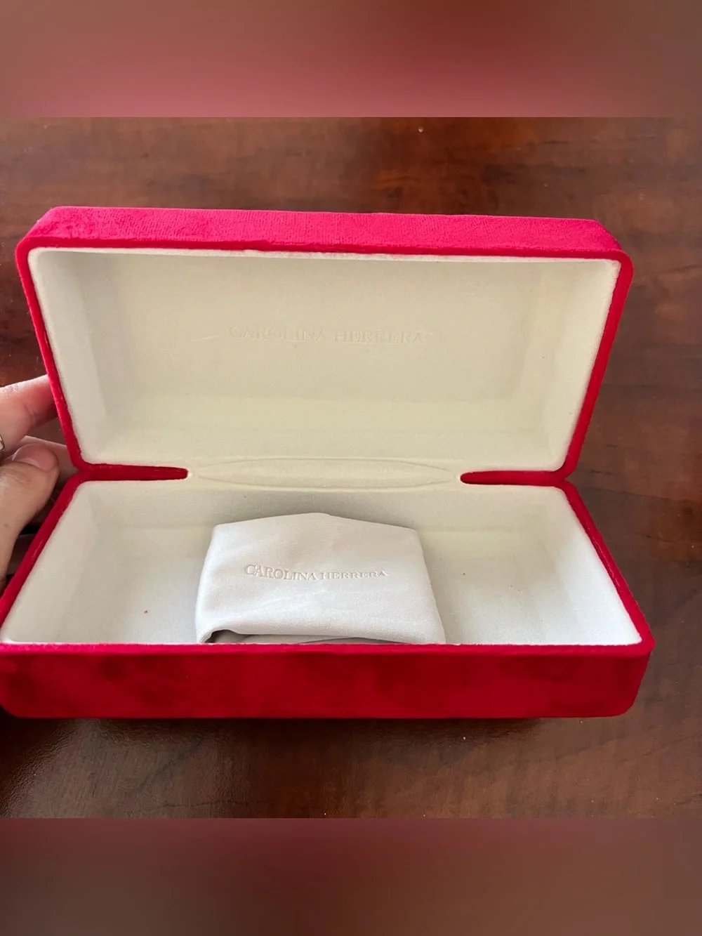 Carolina Herrera Red Velvet Eyewear Case with Cleaning Cloth